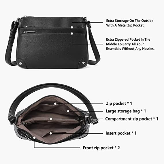 Crossbody Bags for Women, Wallet Satchel Purse with Multi Zipper Pocket